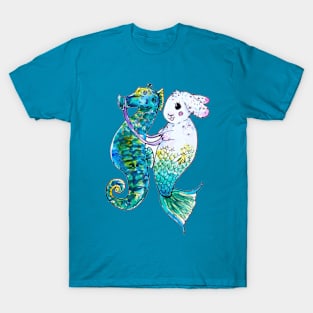 Seahorse Riding Mermaid Bunny T-Shirt